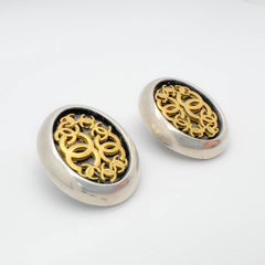 Vintage Chanel Oval CC Logo Earrings 1994