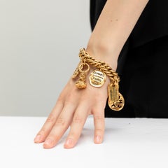 Vintage Chanel LAGERFELD ERA Statement Rue Cambon Paris Tag Charm Bracelet 1980s