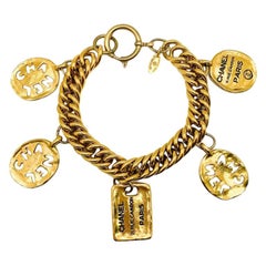 Retro Chanel Oversize Rue Cambon Paris Tag Charm Bracelet 1980s