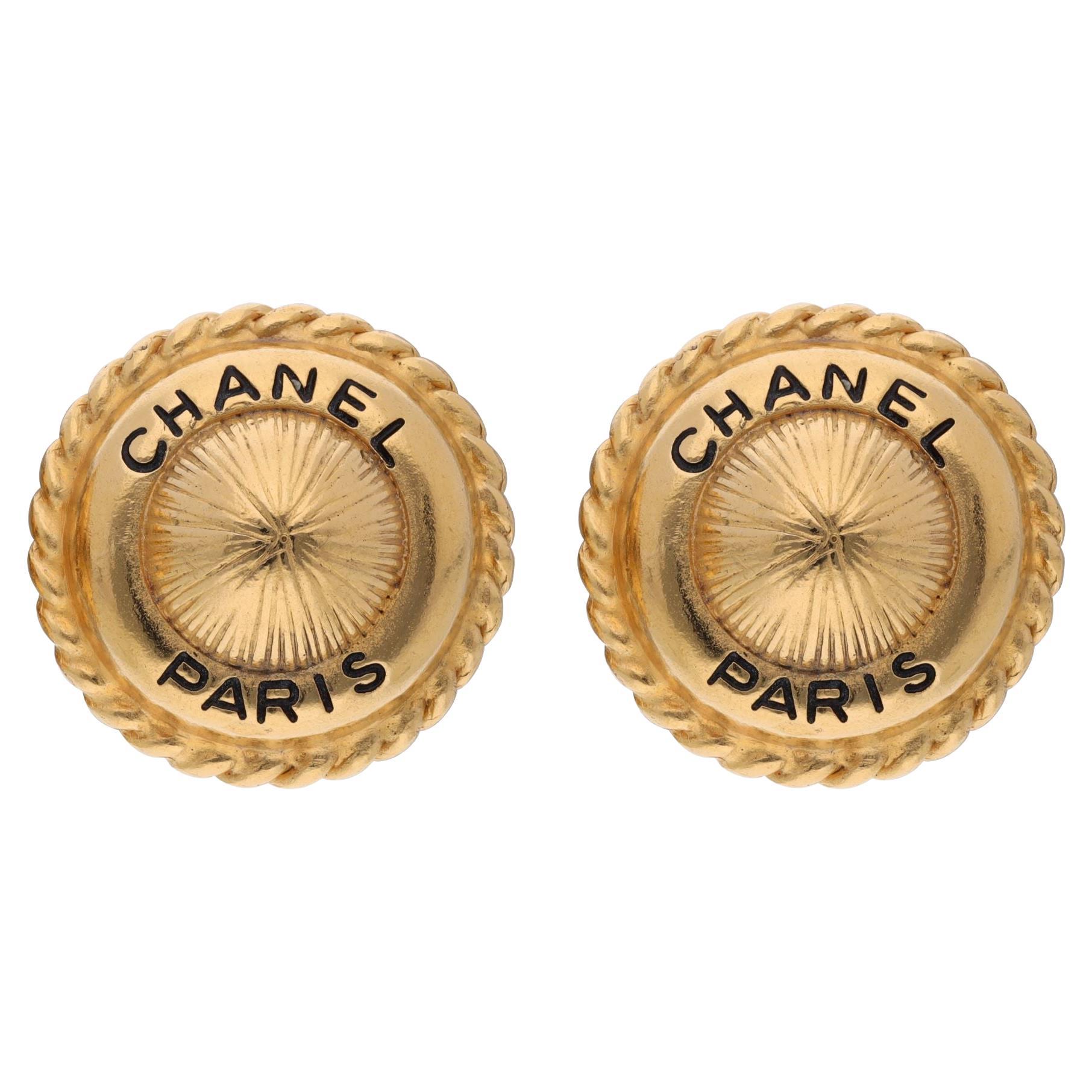 Chanel Vintage Paris Button Ear Clips Contemporary