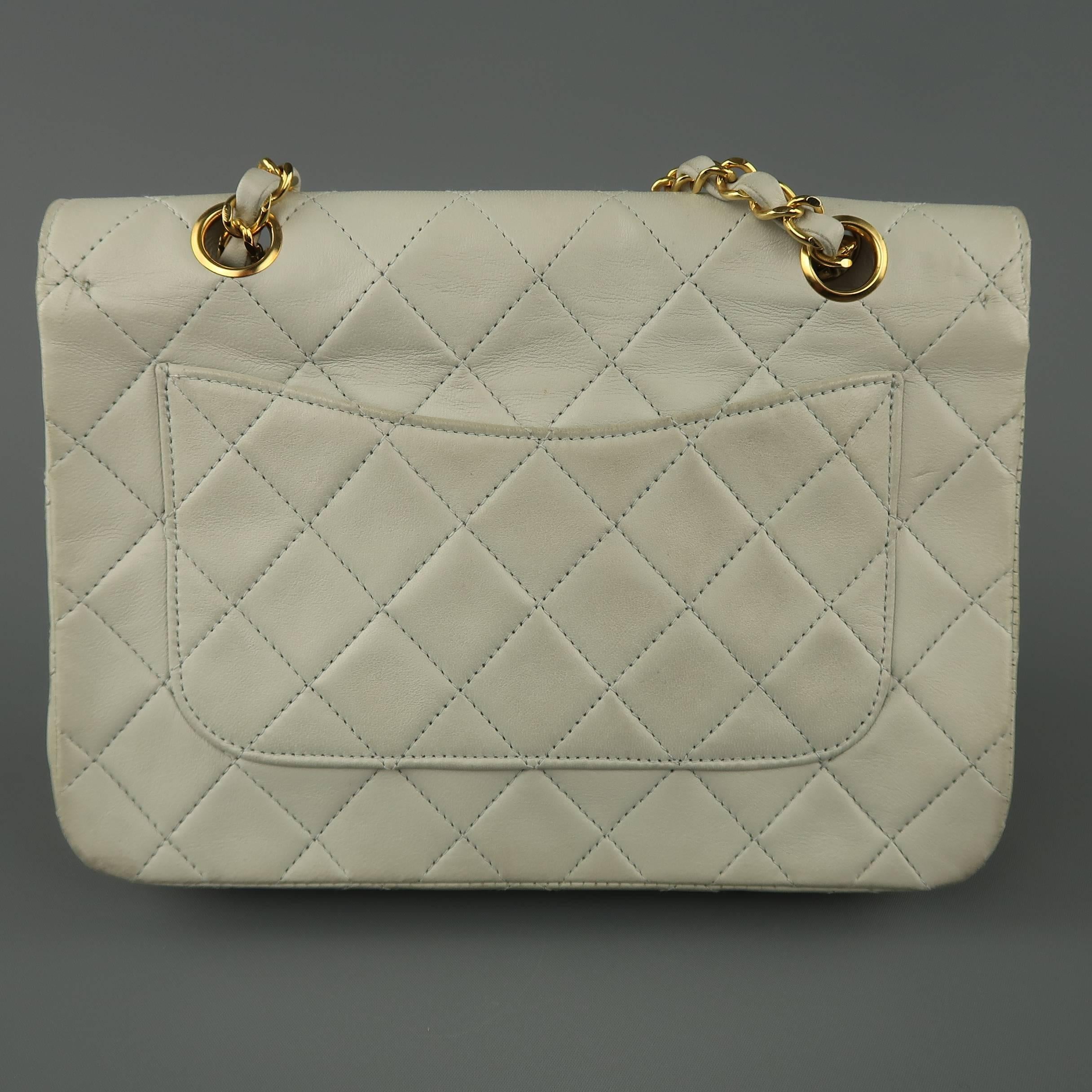 Women's Chanel Pastel Blue Vintage Quilted Leather Gold Chain Handbag