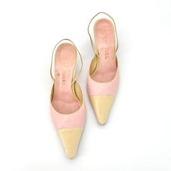 Vintage Chanel Pastel Pink Cap Toe Slingback Kitten Heel Pointed Toe Pumps 36