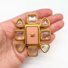Vintage Chanel LAGERFELD ERA Pastel Pink & Crystal Logo Brooch 1996