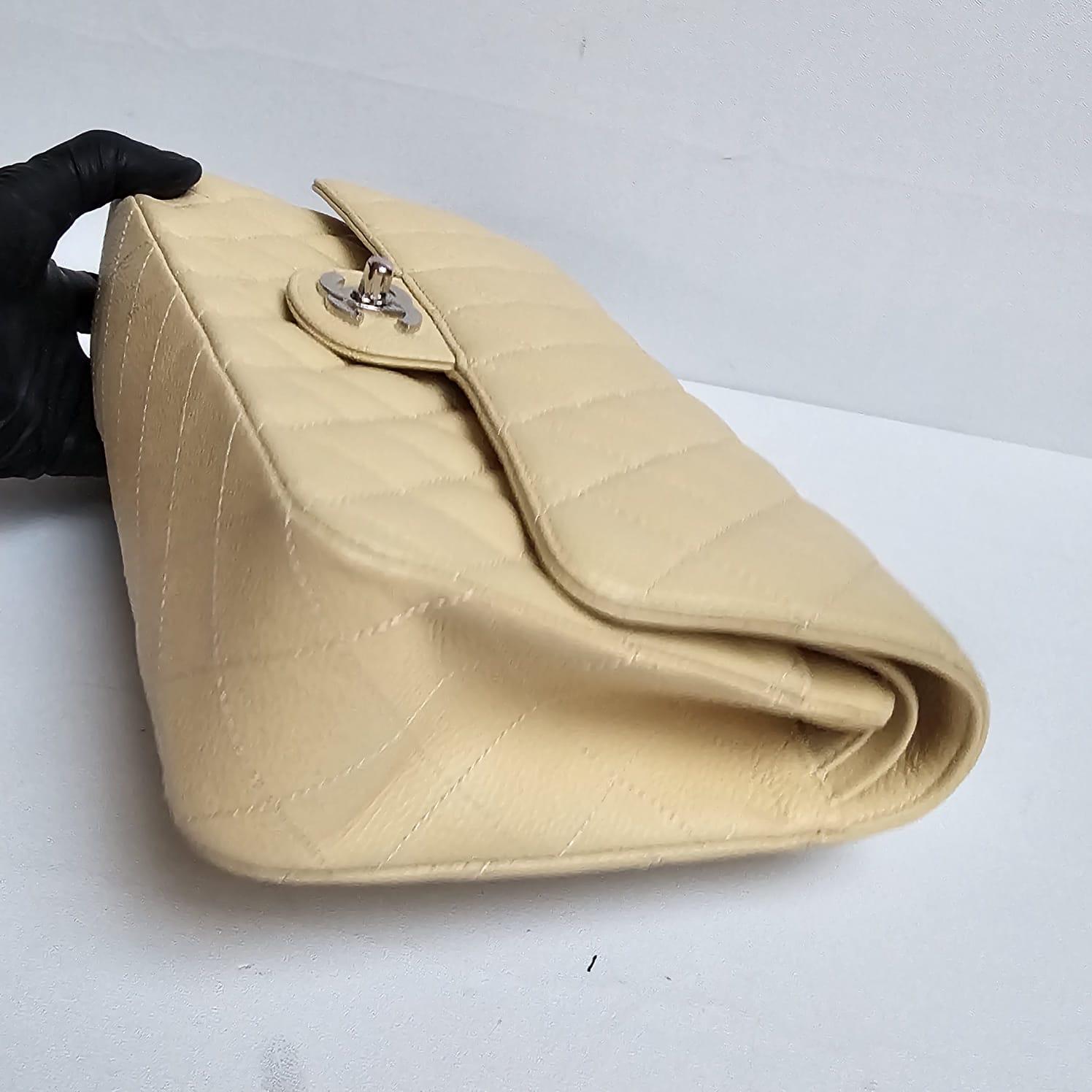 Vintage Chanel Pastel Yellow Caviar Medium Double Flap Bag For Sale 8