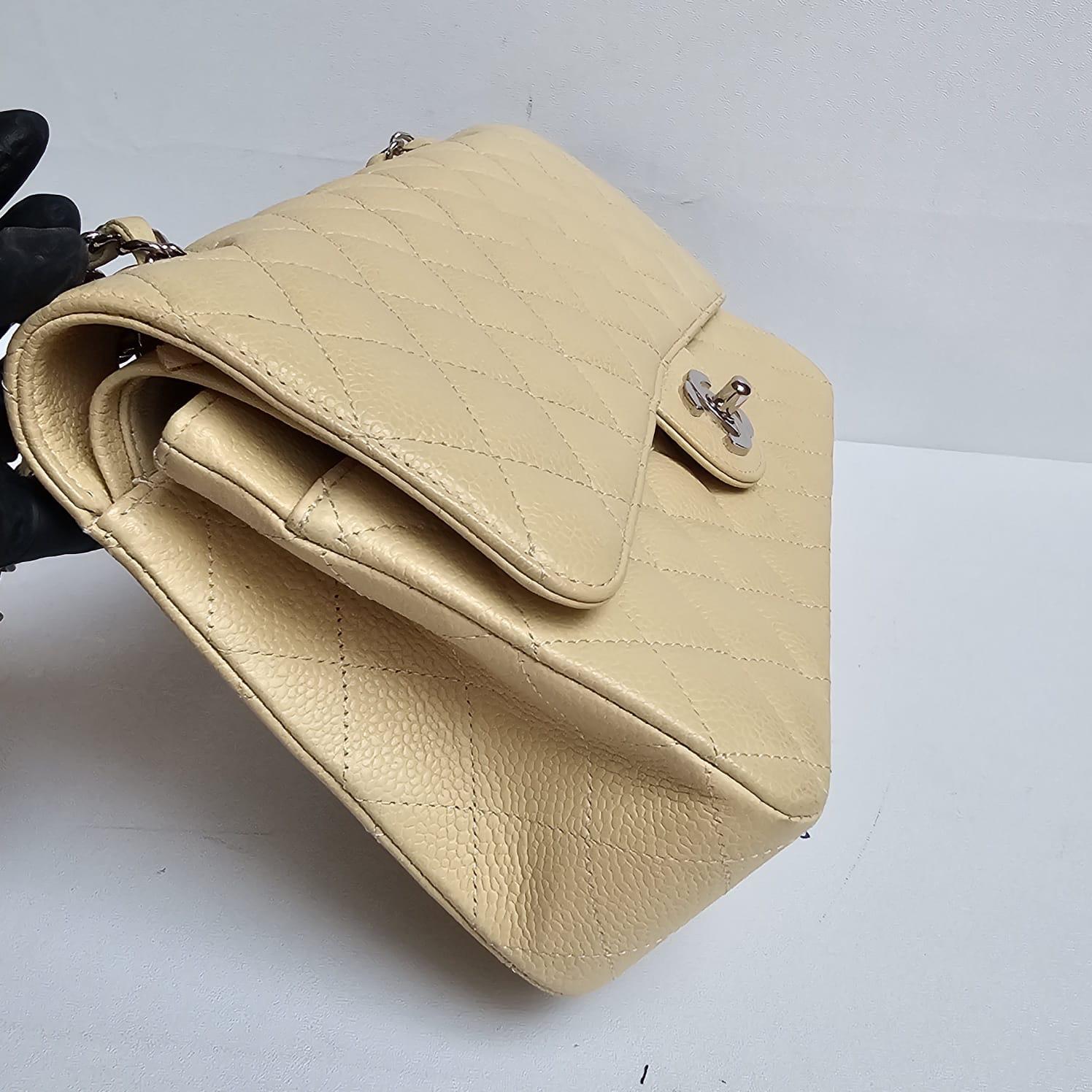 Beige Vintage Chanel Pastel Yellow Caviar Medium Double Flap Bag