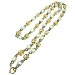 Vintage Chanel Pearl and Crystal Long Necklace