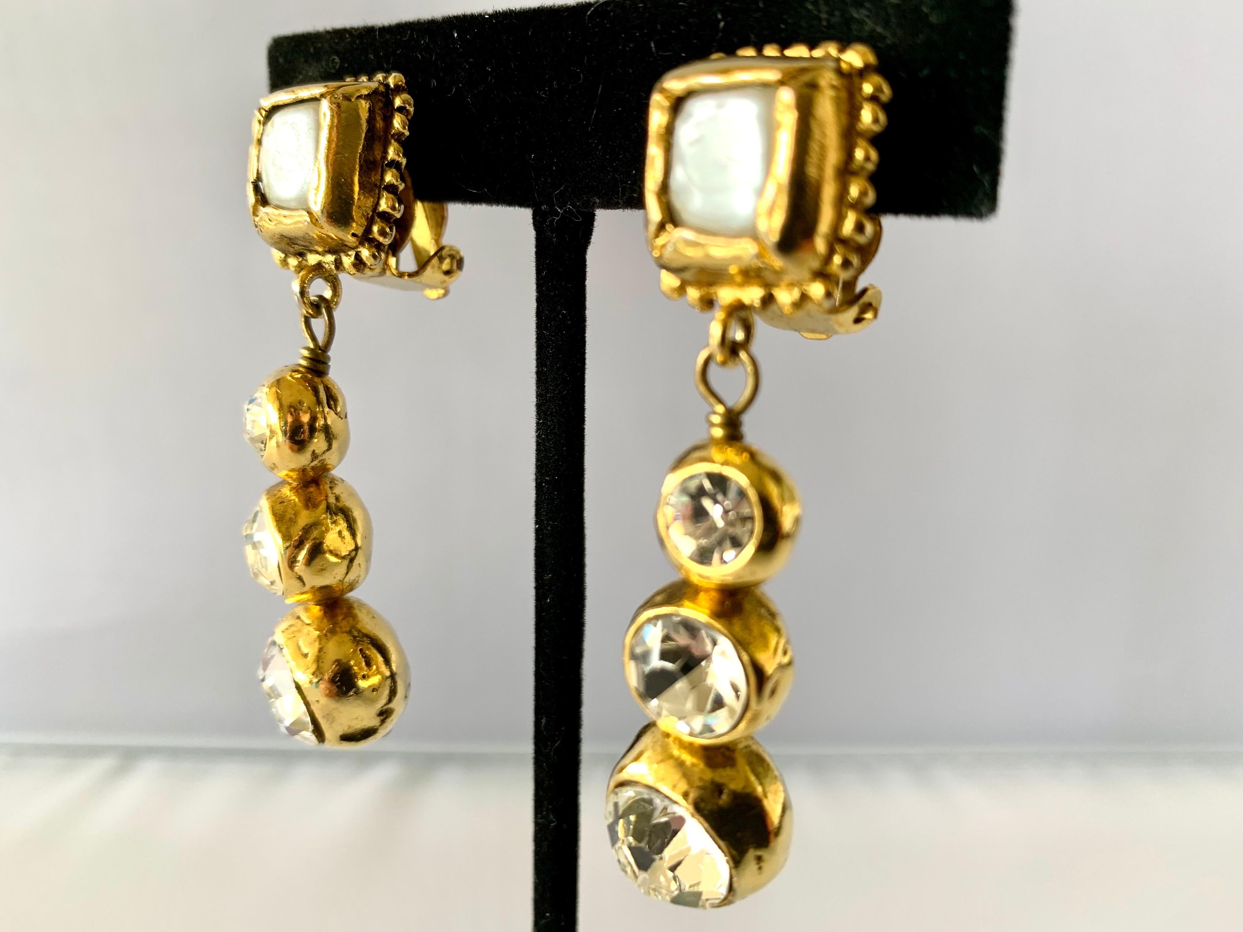 drop & linear chanel pearl earrings