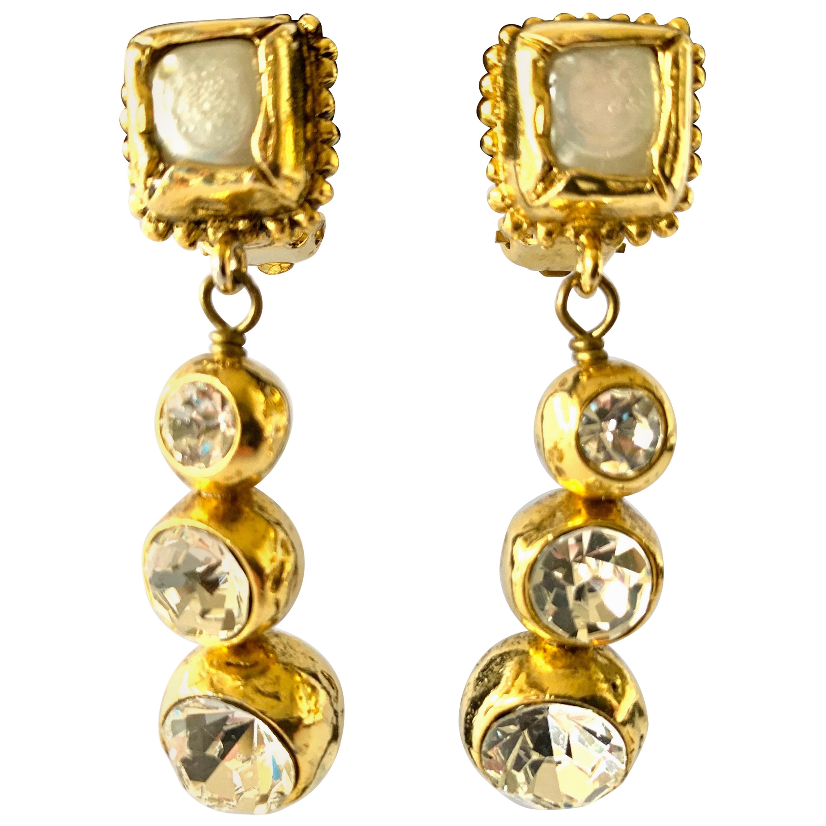 Vintage Chanel Pearl and "Strass" Drop Earrings