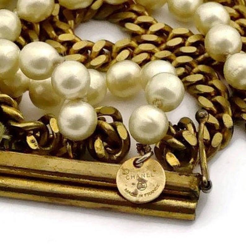 Vintage CHANEL Pearl Chain 9 Multistrand Wide Bracelet For Sale 1