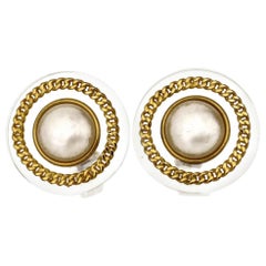 Vintage CHANEL Pearl Chain Plexiglas Earrings
