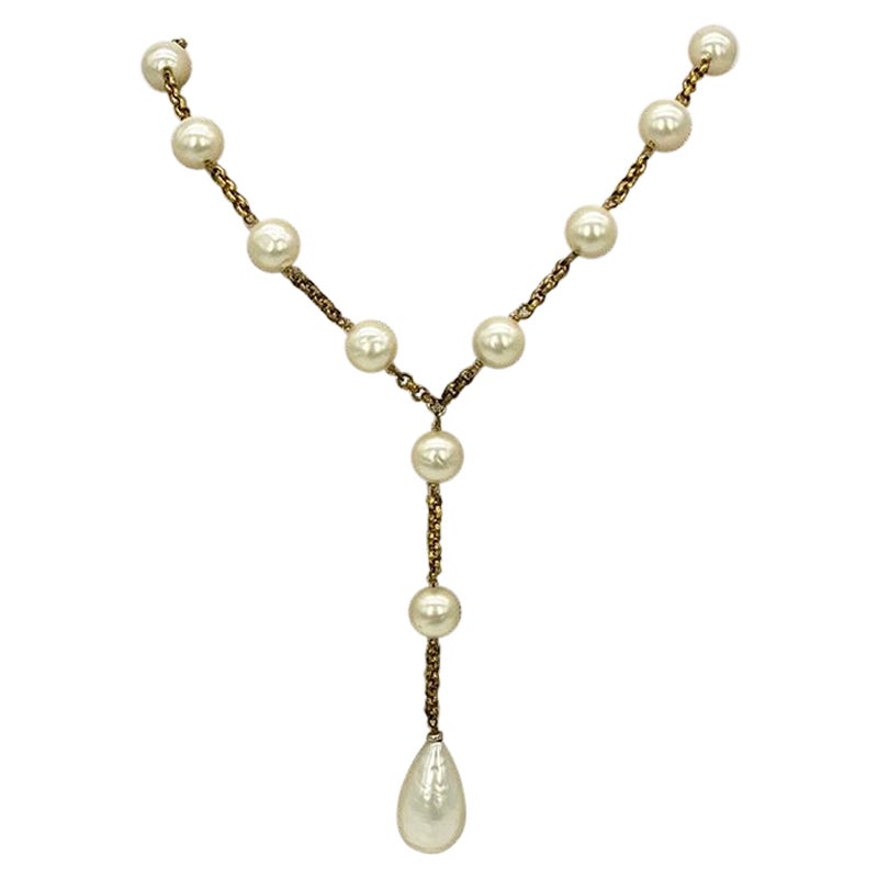 Vintage Chanel Perlen Lariat Halskette im Angebot
