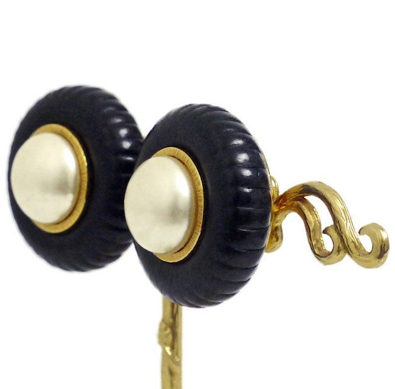 Women's Vintage Chanel Pearl Leather Tyre Rim Earrings