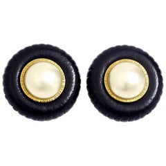 Vintage Chanel Pearl Leather Tyre Rim Earrings