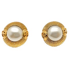 Vintage Chanel Pearl Logo Earrings 1980s