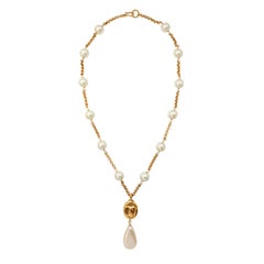 Vintage Chanel Pearl Necklace with Gold CC Logo Accent