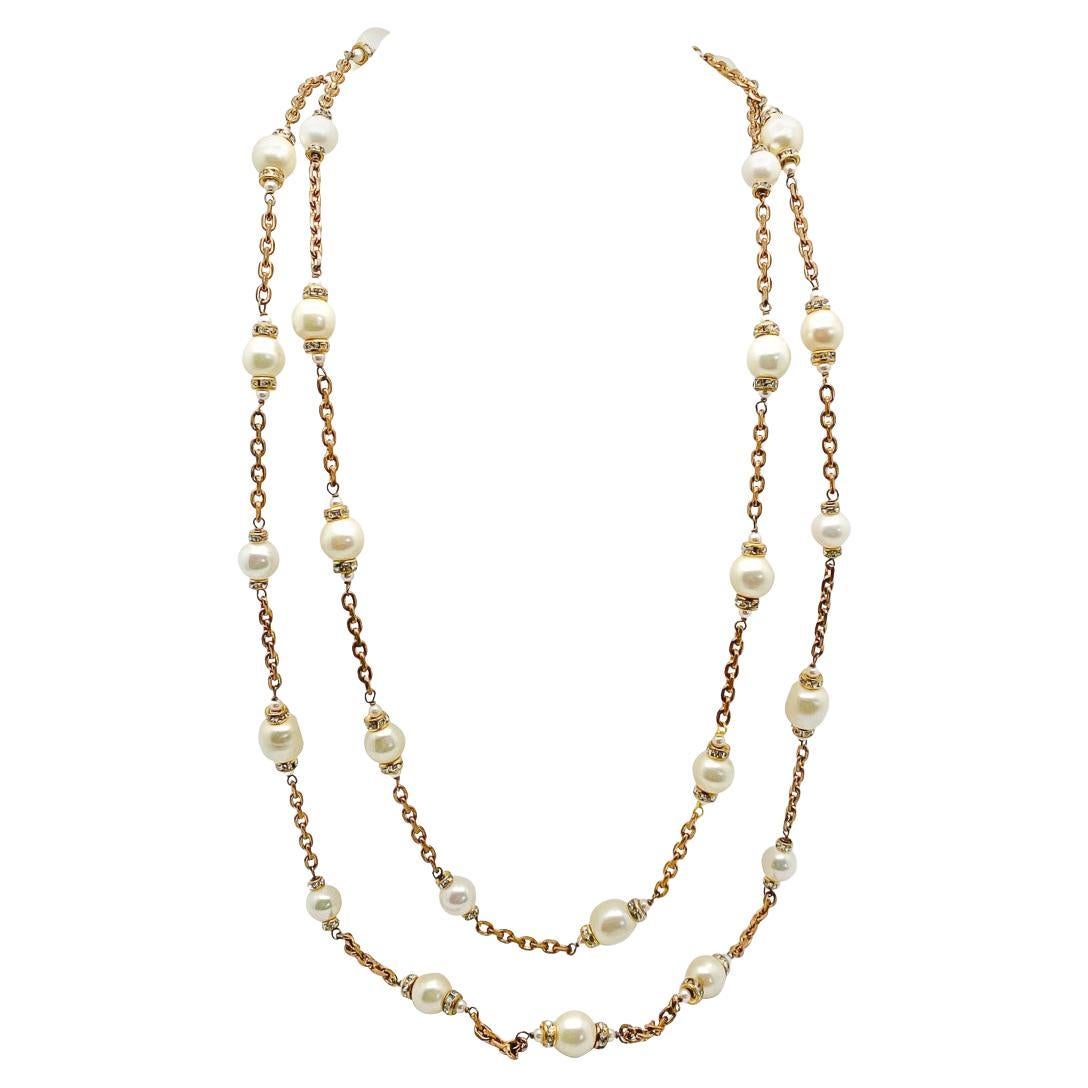Chanel Gold Tone Meta Cc Cross Faux Pearl Pendant Necklace