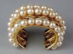 Vintage CHANEL Pearl Quilted Wide Cuff Bracelet