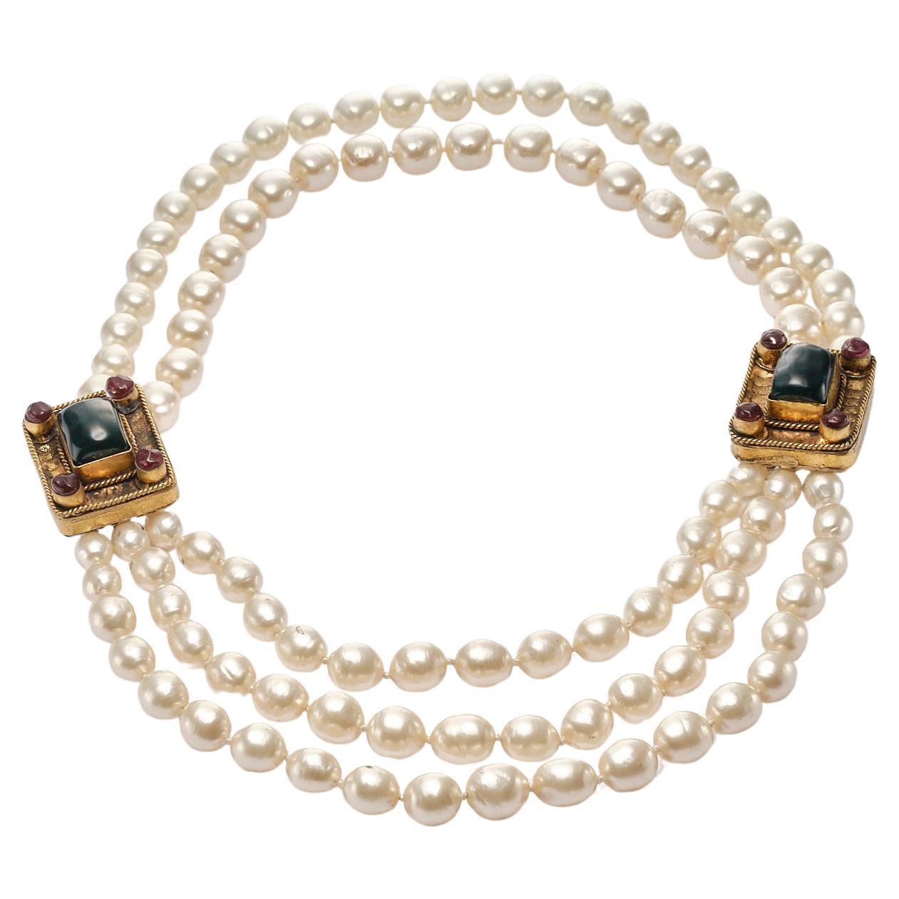 Rare Vintage CHANEL 93A Pearl & Glass Chicklet Necklace