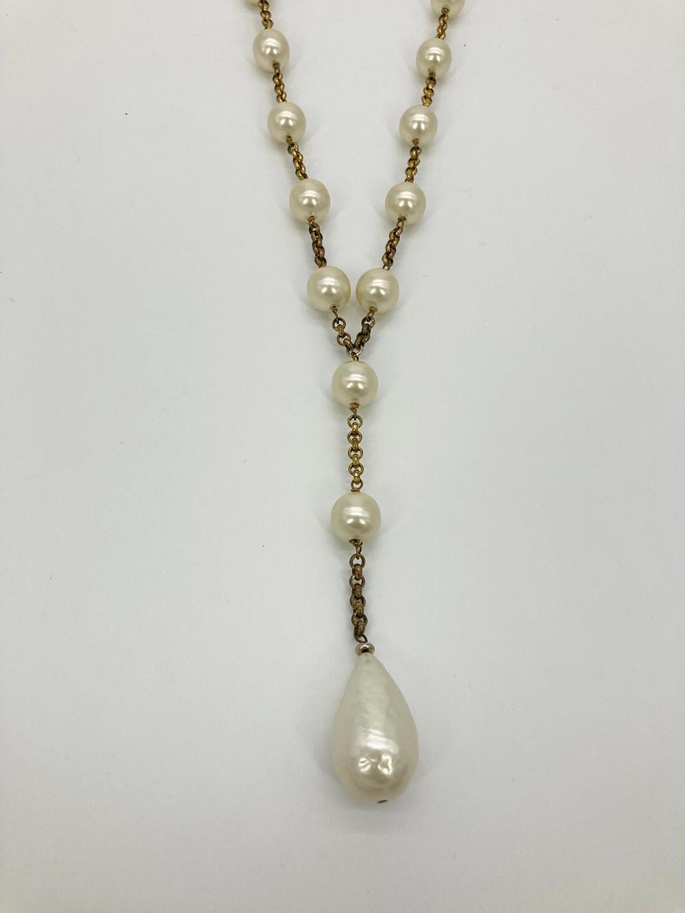 Bead Vintage Chanel Pearl Lariat Necklace  For Sale