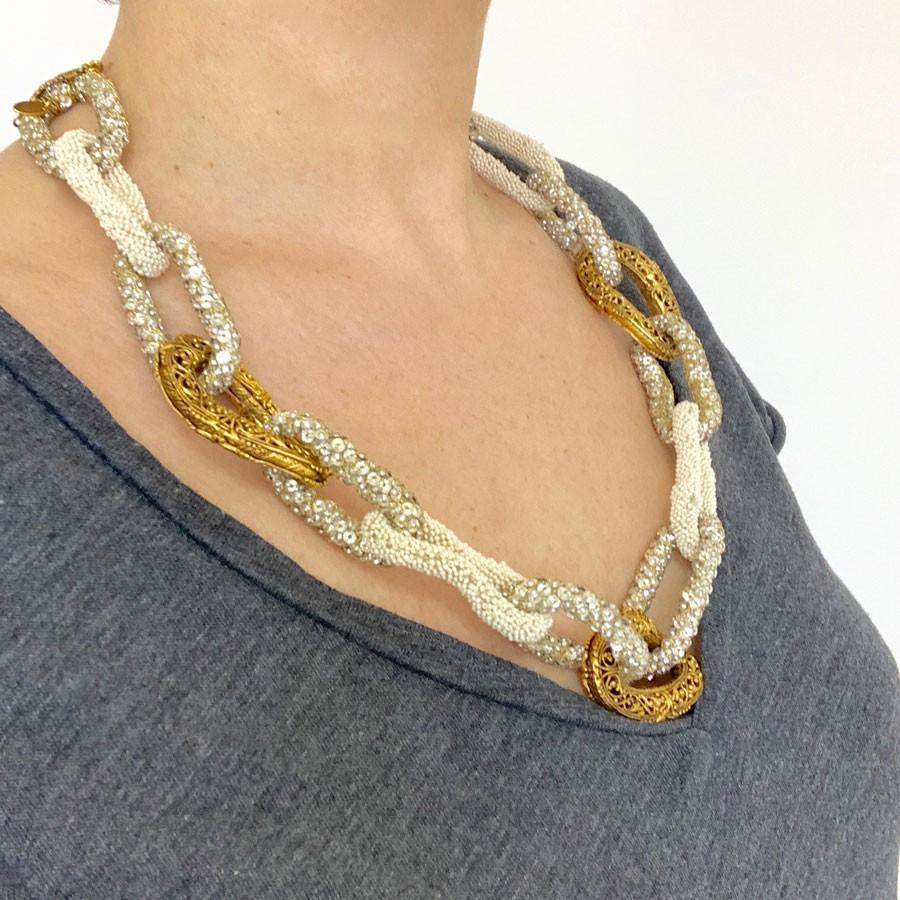 Vintage Chanel Pearls Rhinestone Gold Tone Necklace 2