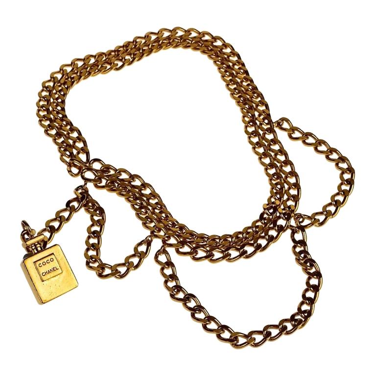 Vintage CHANEL Perfume Bottle Charm Tiered Chain Necklace Belt For Sale at  1stDibs