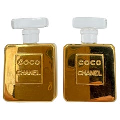 Vintage Chanel  Perfume Bottle gold plated clip-on earrings