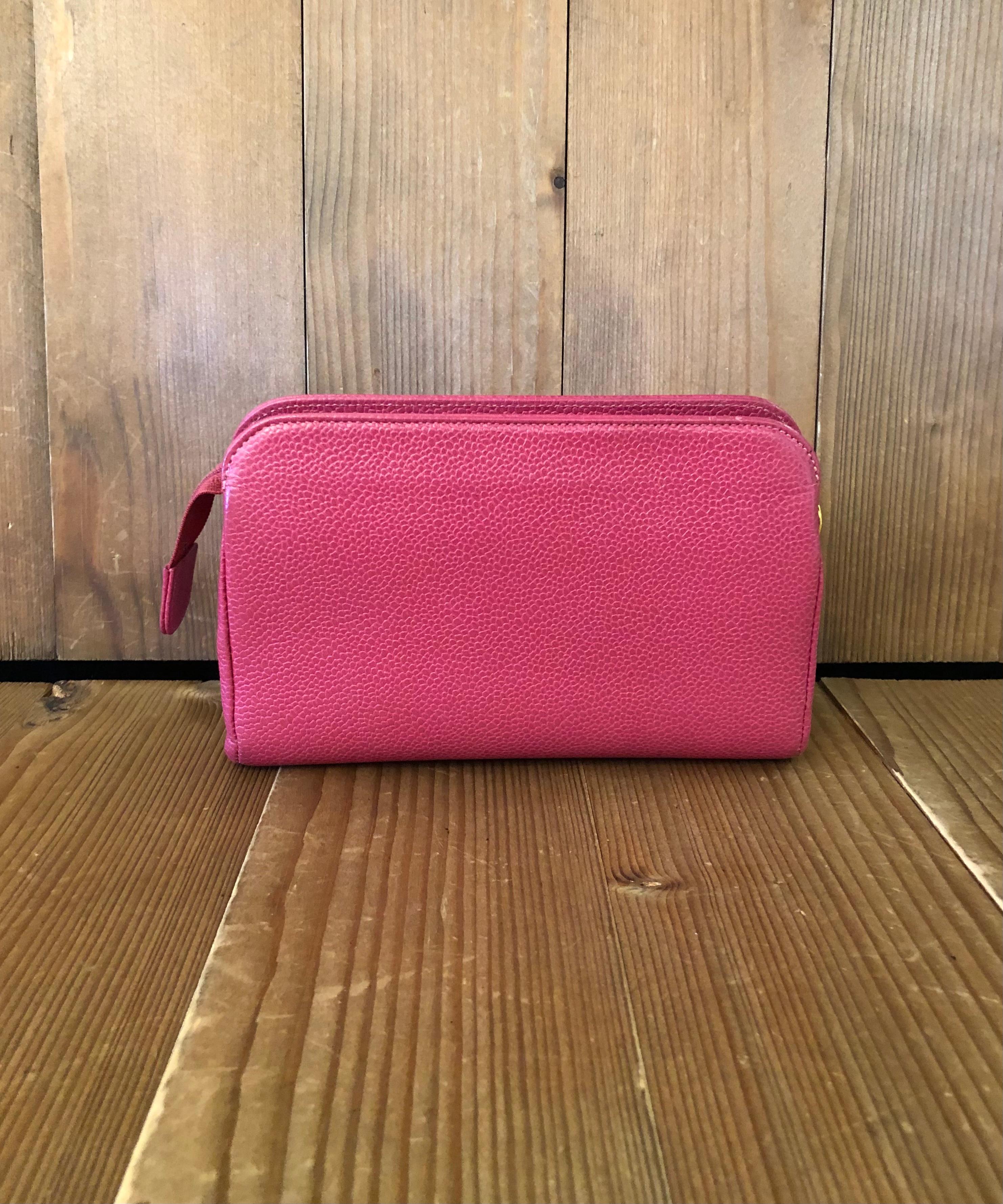 Vintage CHANEL Pink Caviar Leather Pouch Bag Clutch Bag (Altered) 1