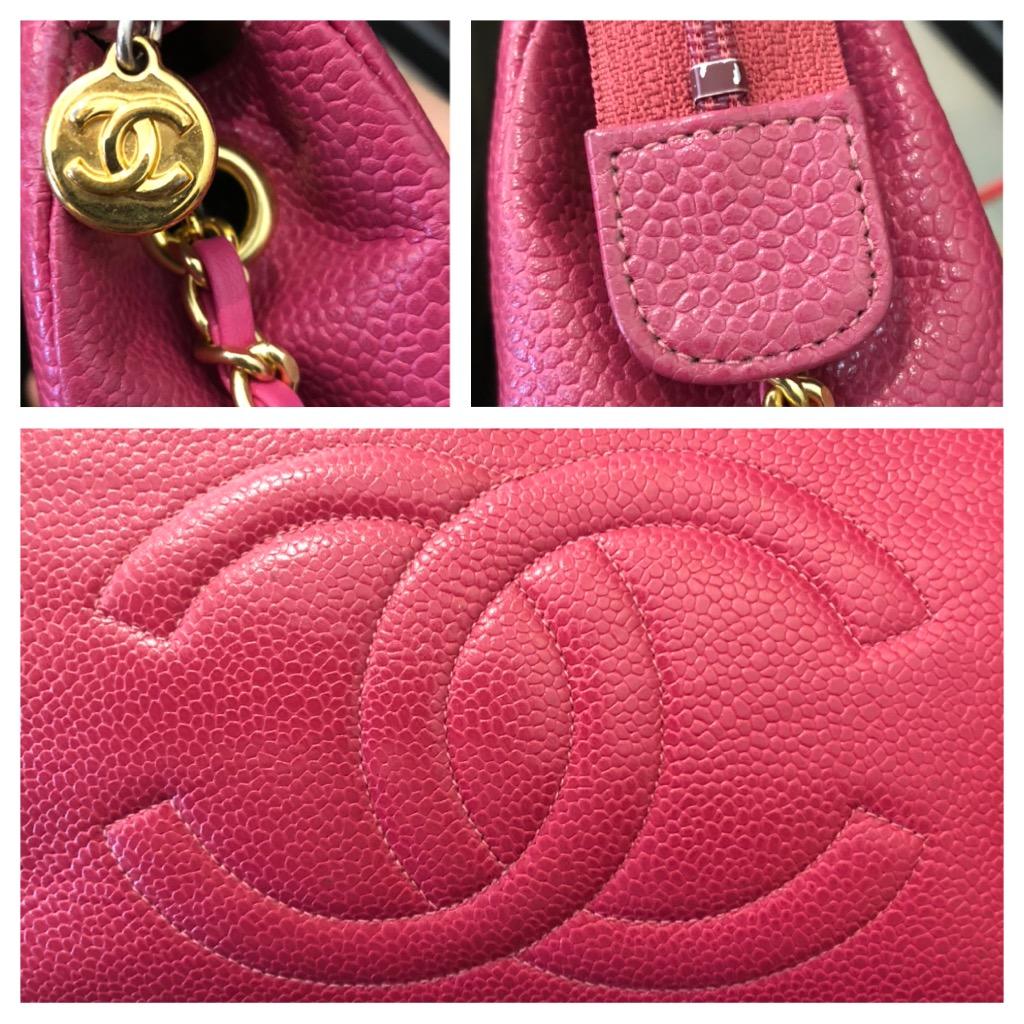 Vintage CHANEL Pink Caviar Leather Pouch Bag Clutch Bag (Altered) 4