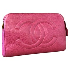 Vintage CHANEL Pink Caviar Leather Pouch Bag Clutch Bag (Altered)
