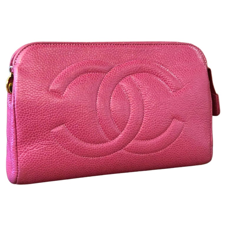 Vintage CHANEL Pink Caviar Leather Pouch Bag Clutch Bag (Altered) at 1stDibs