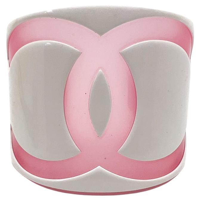 Vintage Chanel Pink Cut Out Oversize CC Cuff 2001 For Sale