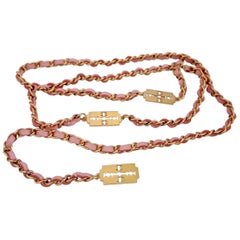 Vintage Chanel Pink Gold Razor Blade Belt Necklace