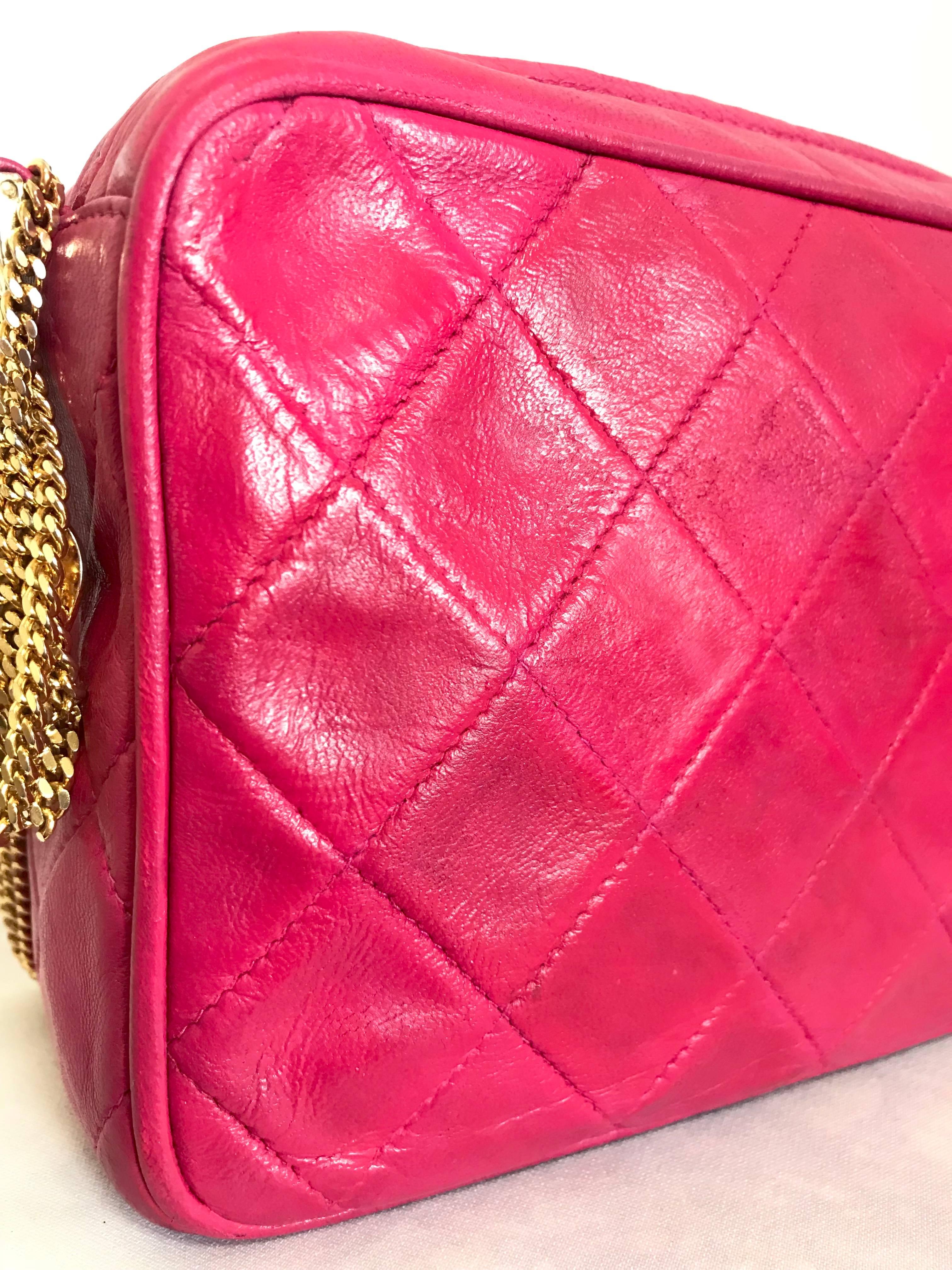 Chanel CC pink leather camera bag style Vintage shoulder bag with tassel  For Sale 5