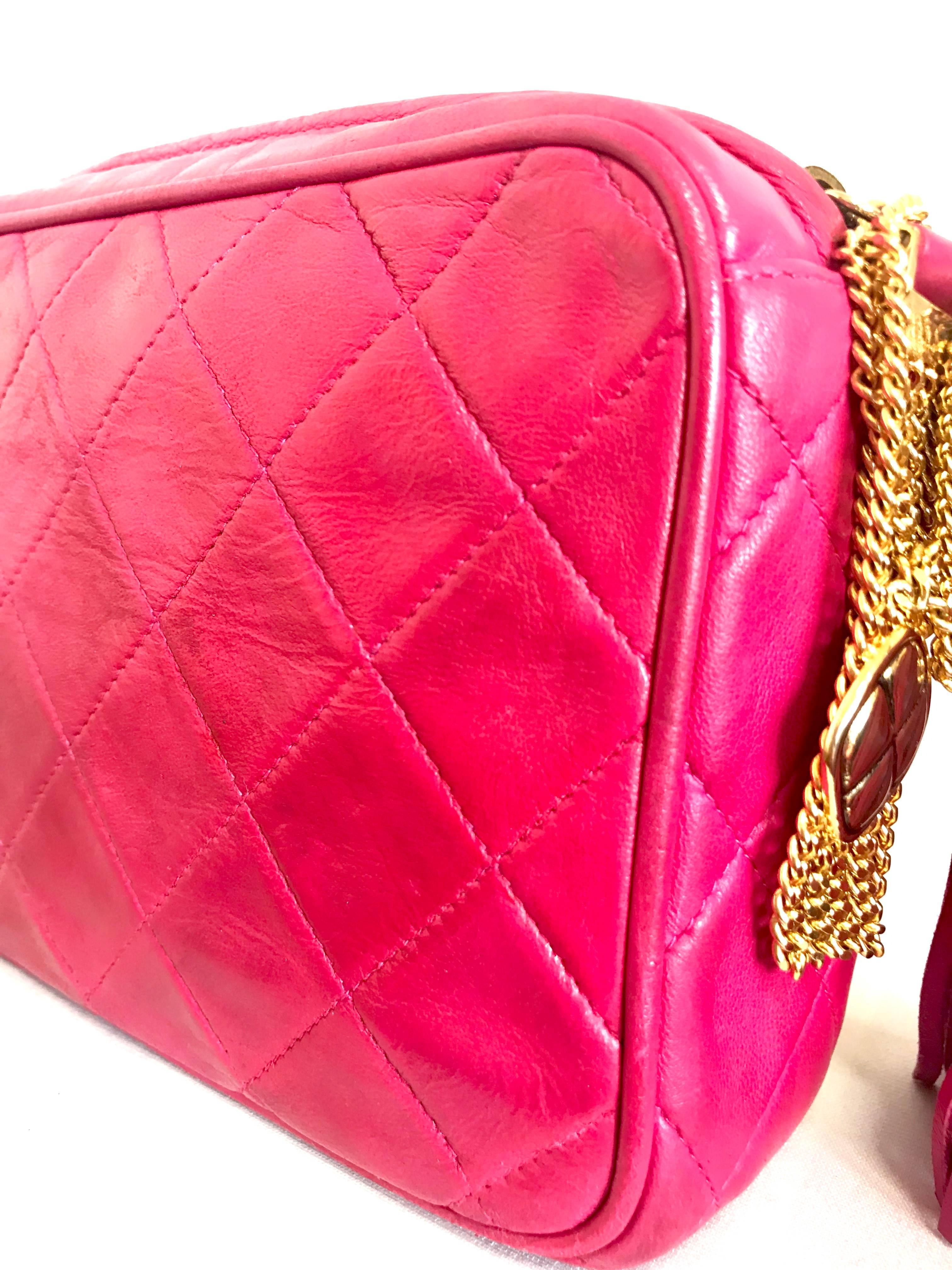 Chanel CC pink leather camera bag style Vintage shoulder bag with tassel  For Sale 6