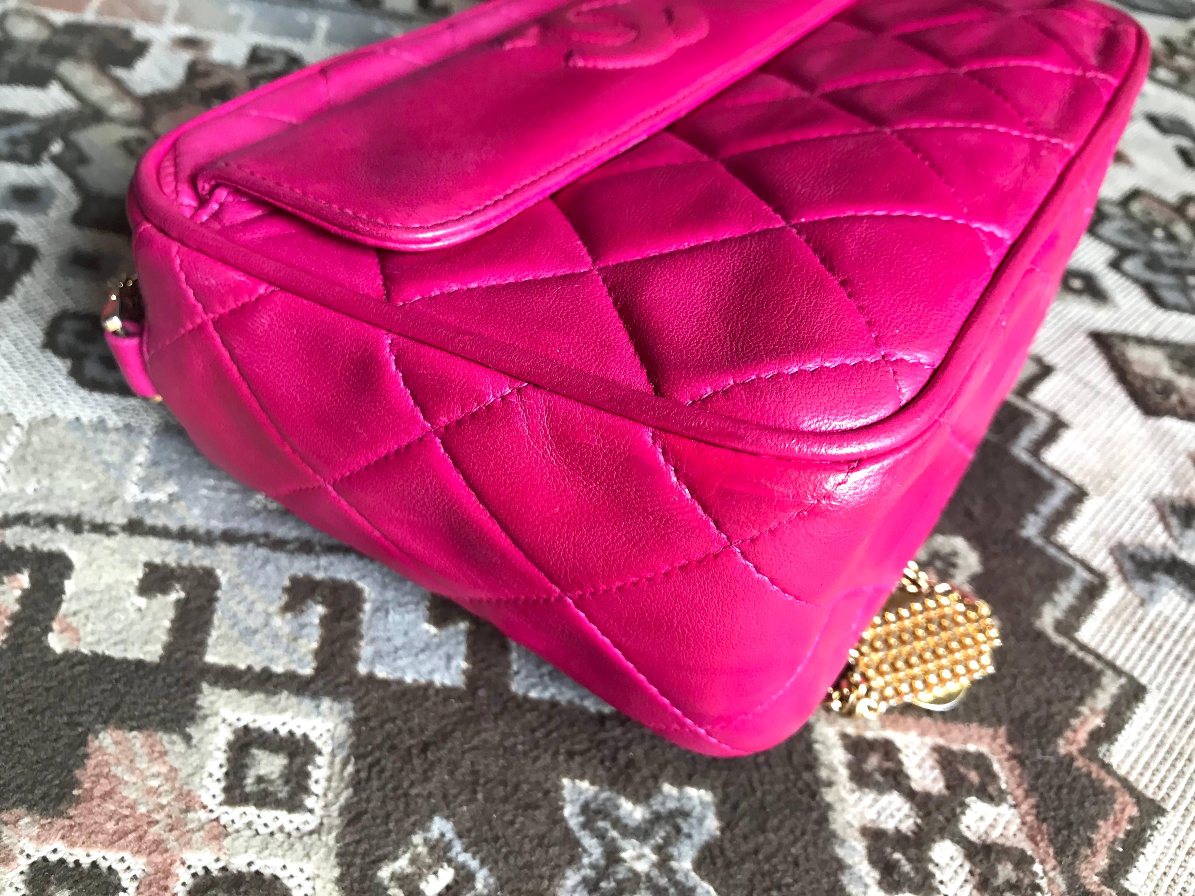 Women's Chanel CC pink leather camera bag style Vintage shoulder bag with tassel  For Sale