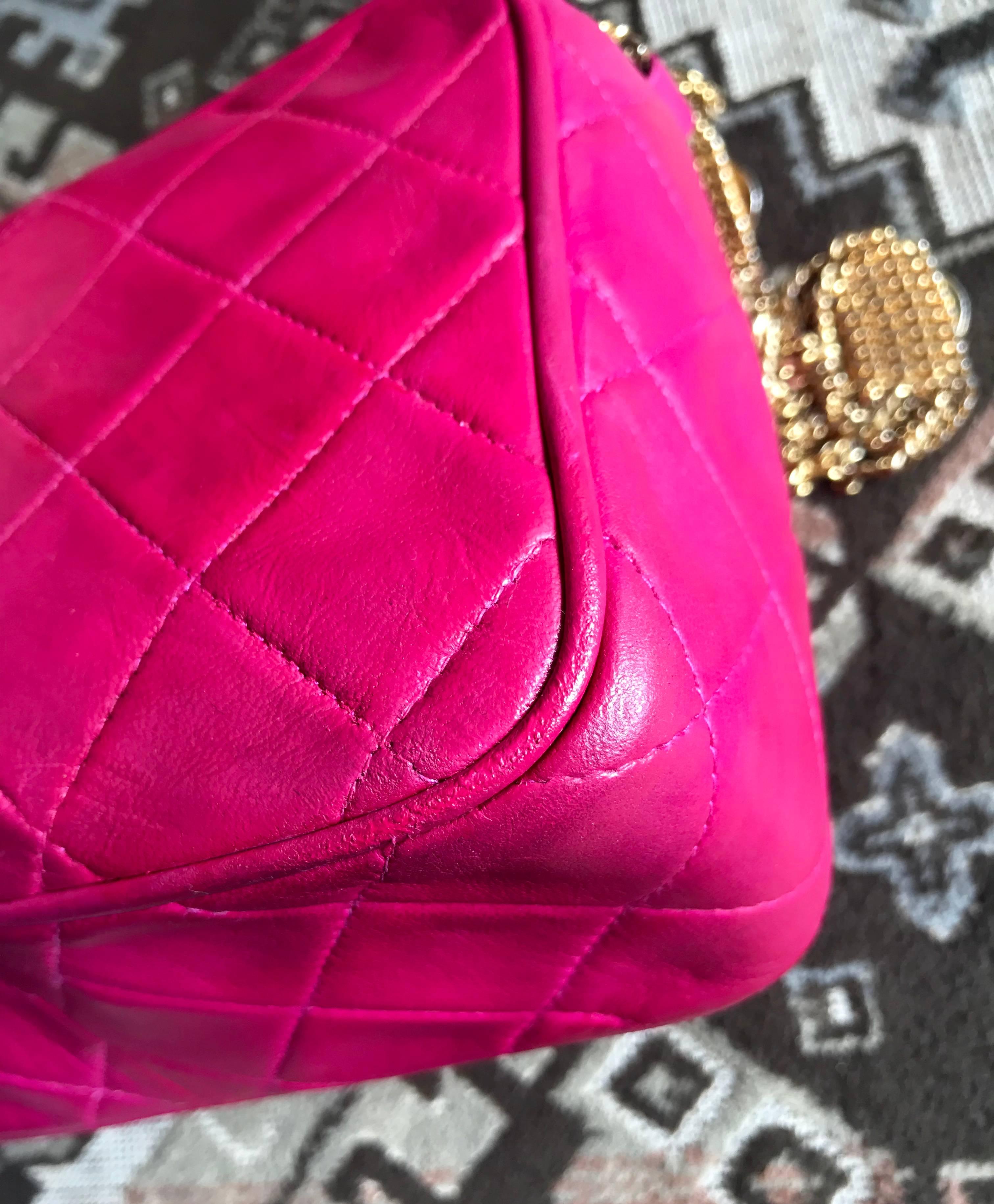 Chanel CC pink leather camera bag style Vintage shoulder bag with tassel  For Sale 1