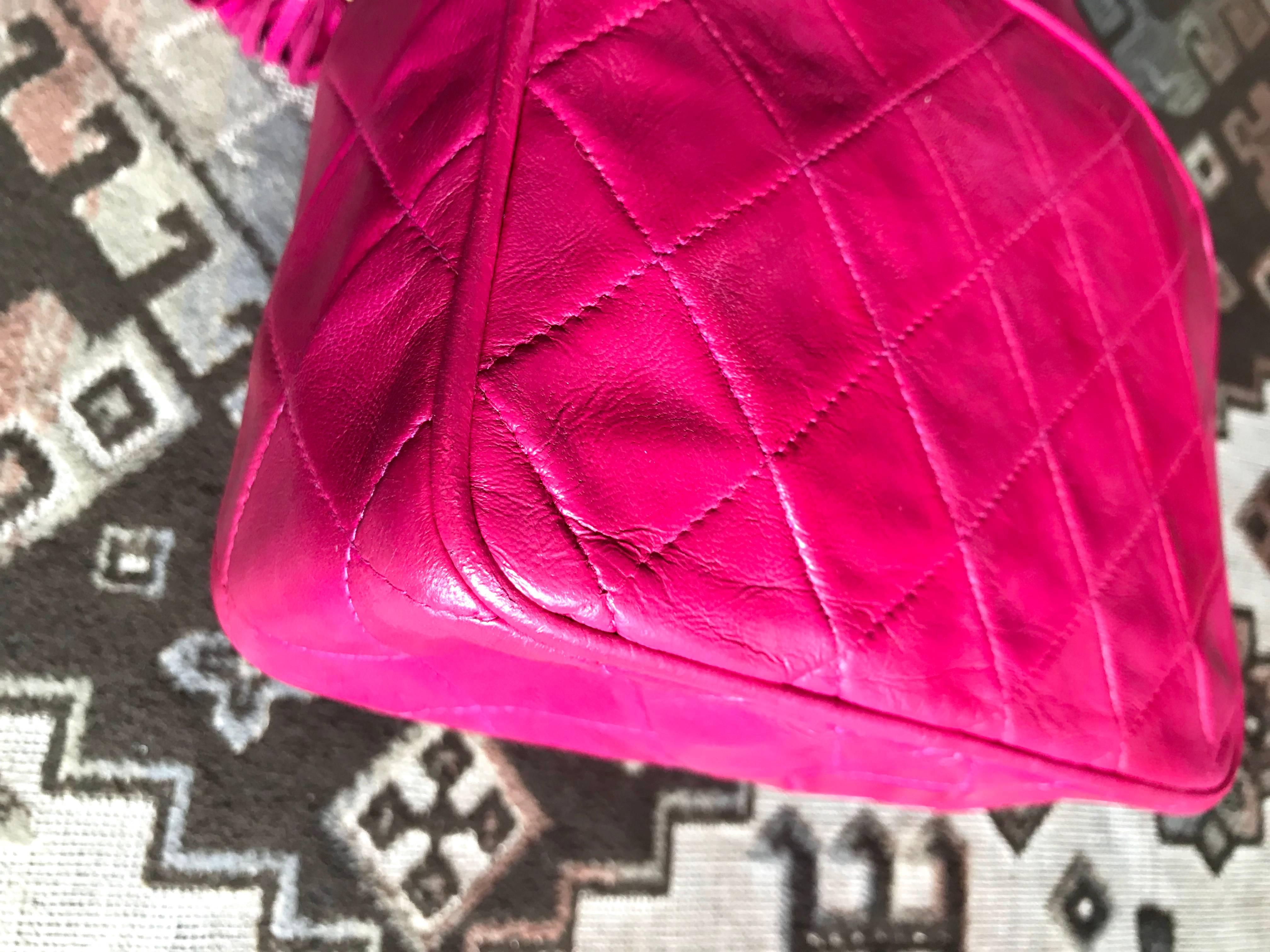 Chanel CC pink leather camera bag style Vintage shoulder bag with tassel  For Sale 2