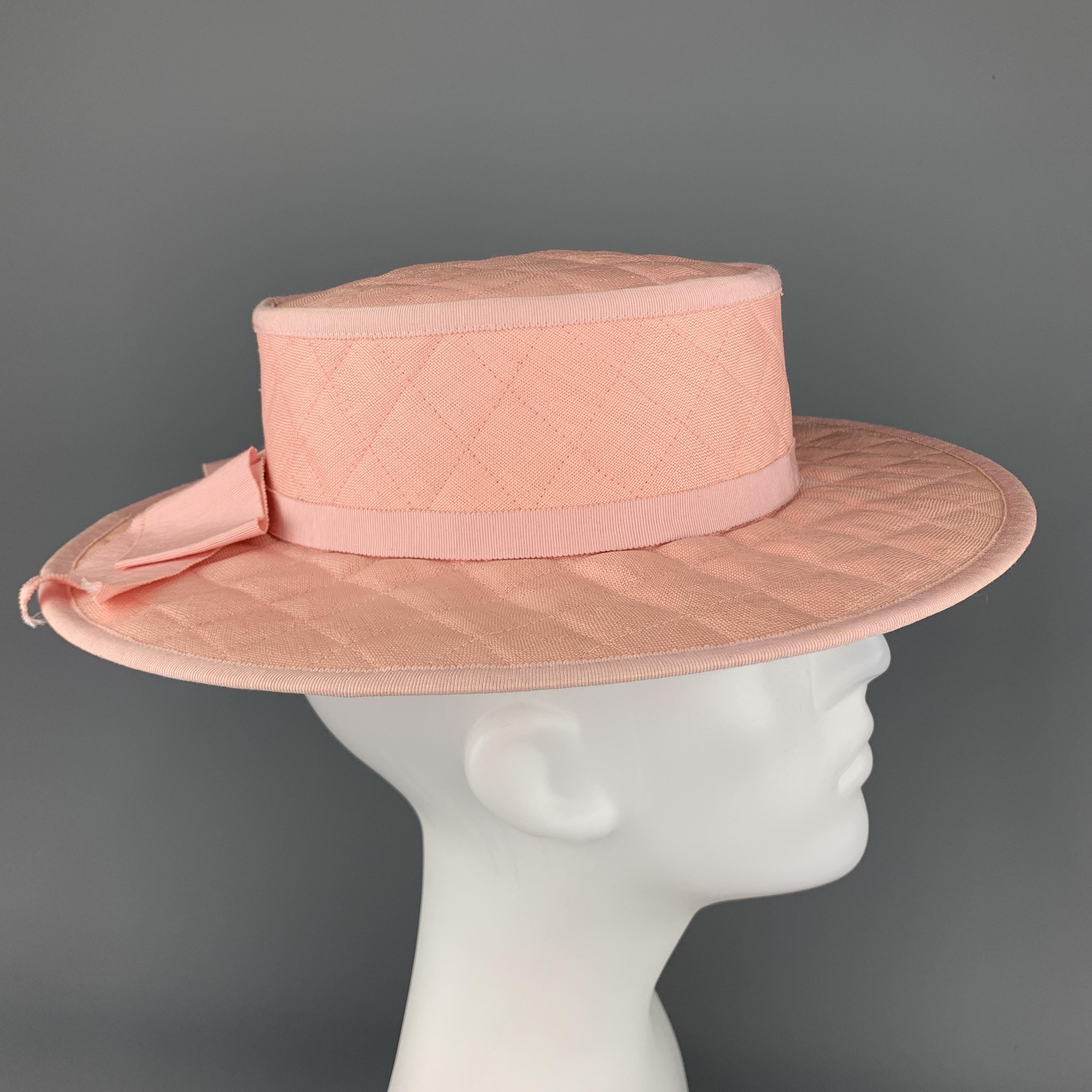 Vintage CHANEL Pink Quilted Cotton Flat Top Hat 2