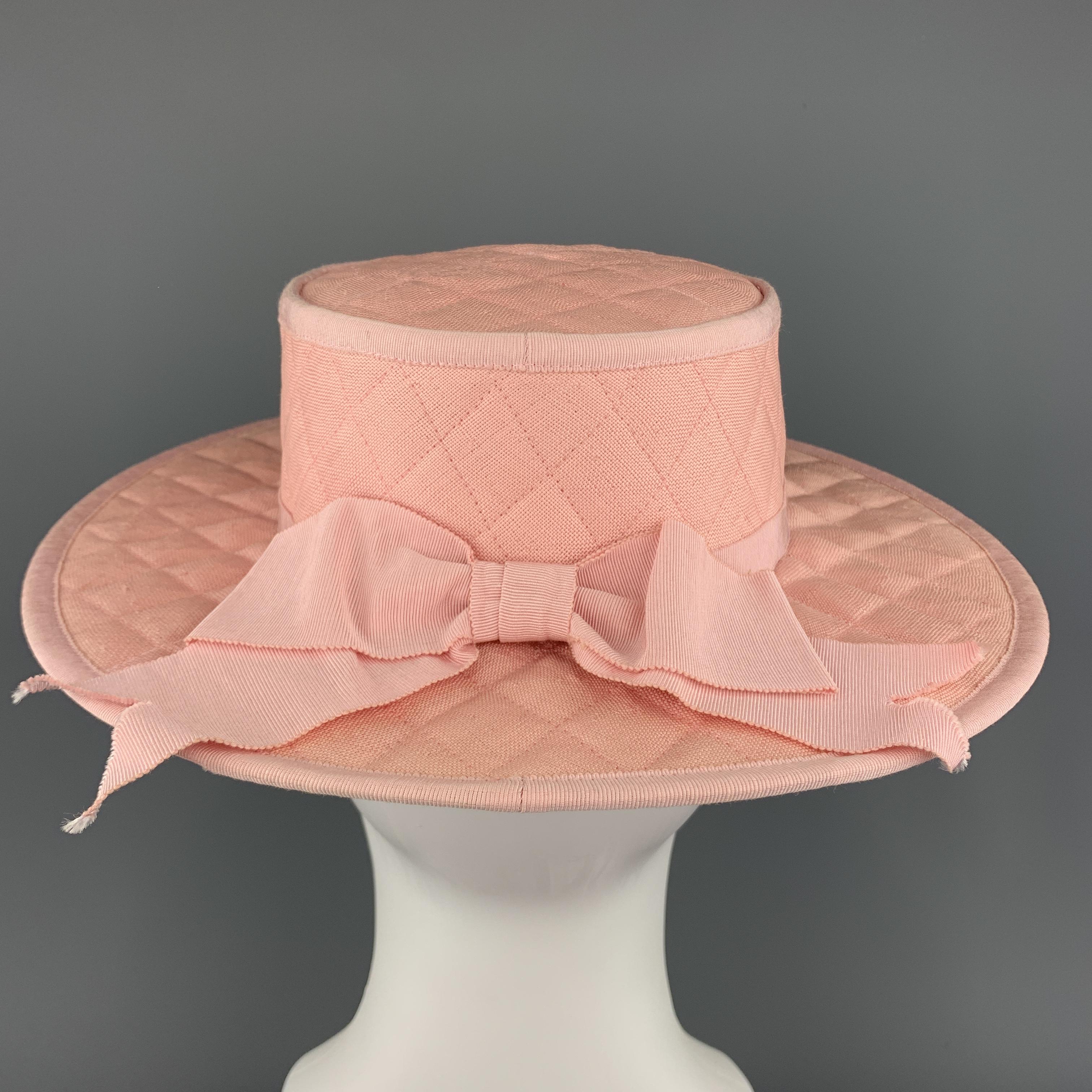 Vintage CHANEL Pink Quilted Cotton Flat Top Hat 3