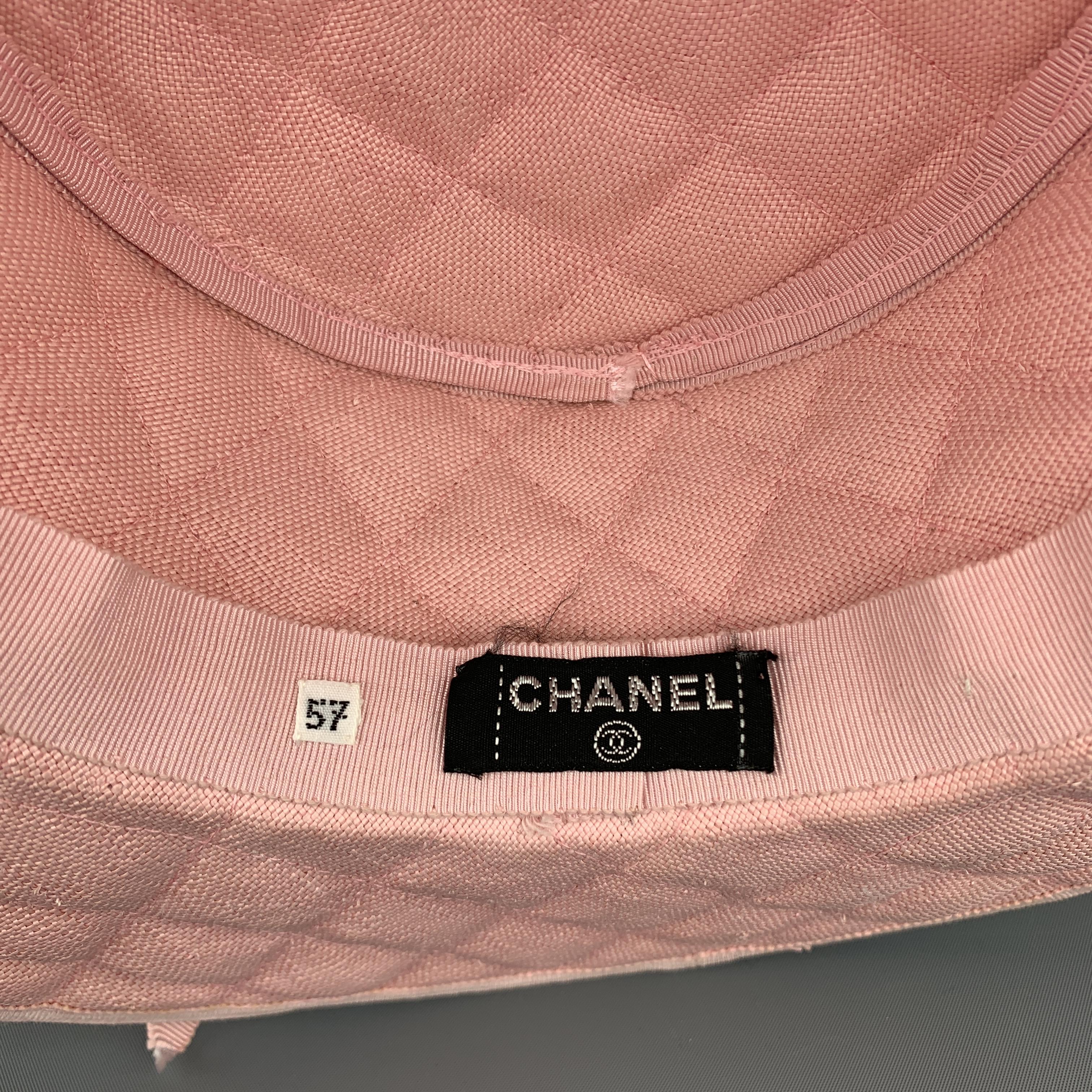 Vintage CHANEL Pink Quilted Cotton Flat Top Hat In New Condition In San Francisco, CA