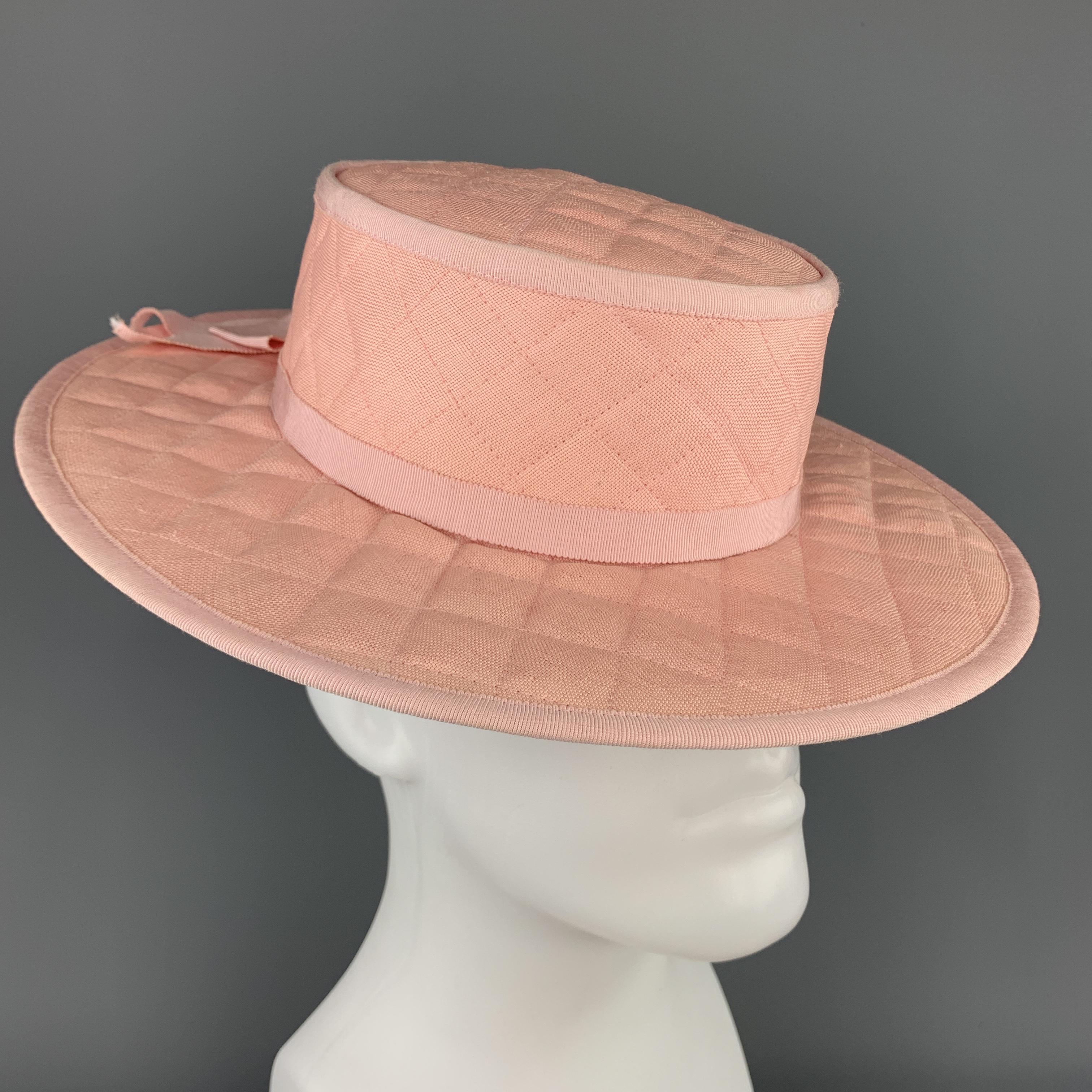 Vintage CHANEL Pink Quilted Cotton Flat Top Hat 1