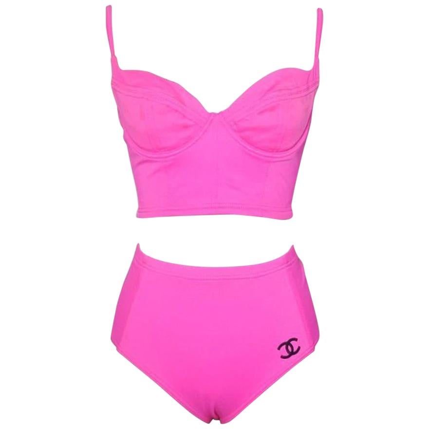 Vintage Chanel pink swimsuit size 40 For Sale