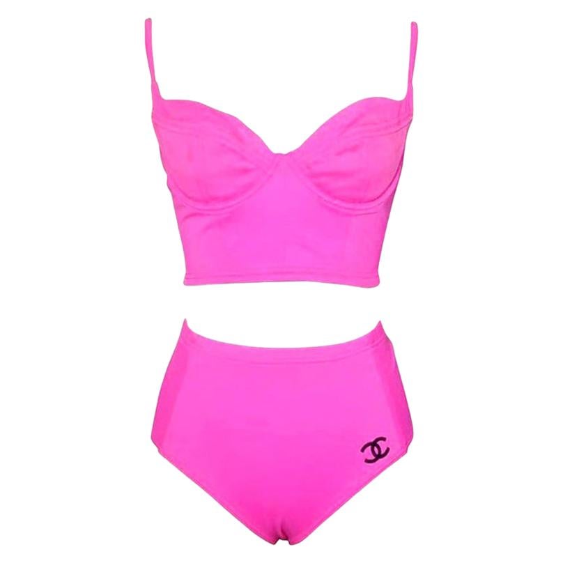 Vintage Chanel pink swimsuit size 40 For Sale