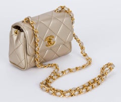 Vintage Chanel Platinum Metallic Quilted Lambskin Crossbody Evening Bag