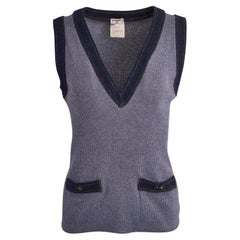 Vintage Chanel Plunge V-Neck Denim Cashmere Knit Vest