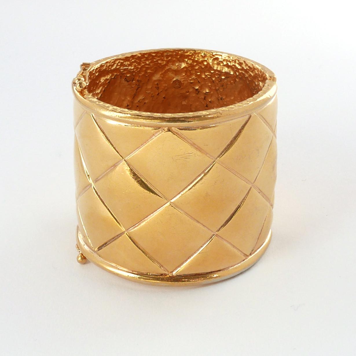 Vintage Chanel Quilted Byzantine Cuff Bracelet, 1980s In Good Condition For Sale In London, GB