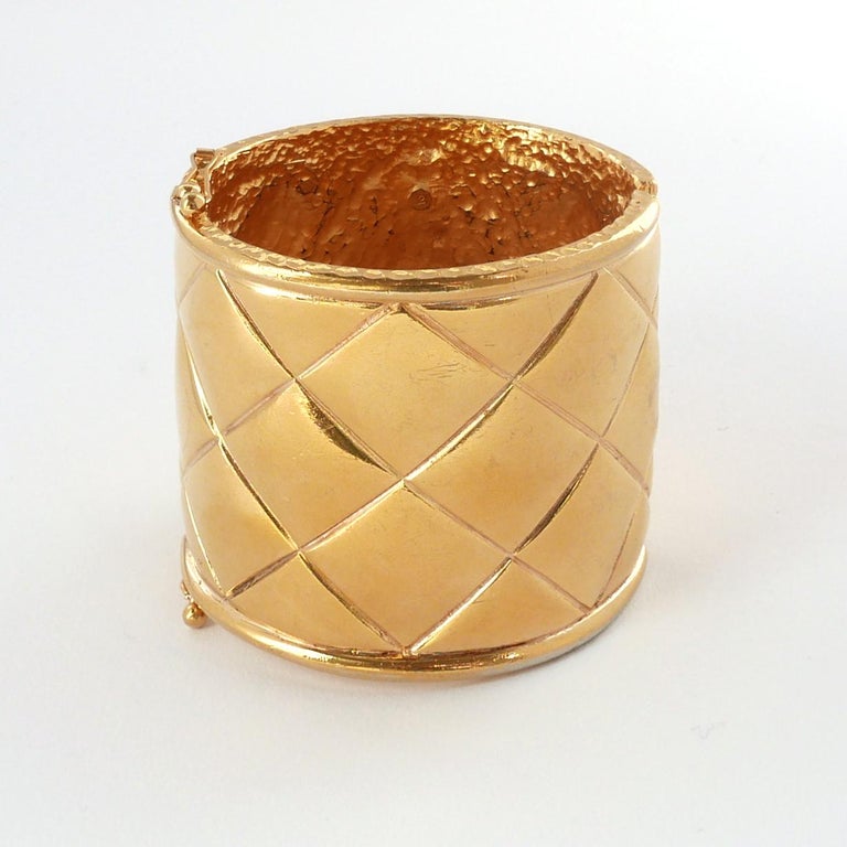 Women's or Men's Vintage Chanel Quilted Byzantine Cuff Bracelet, 1980s For Sale