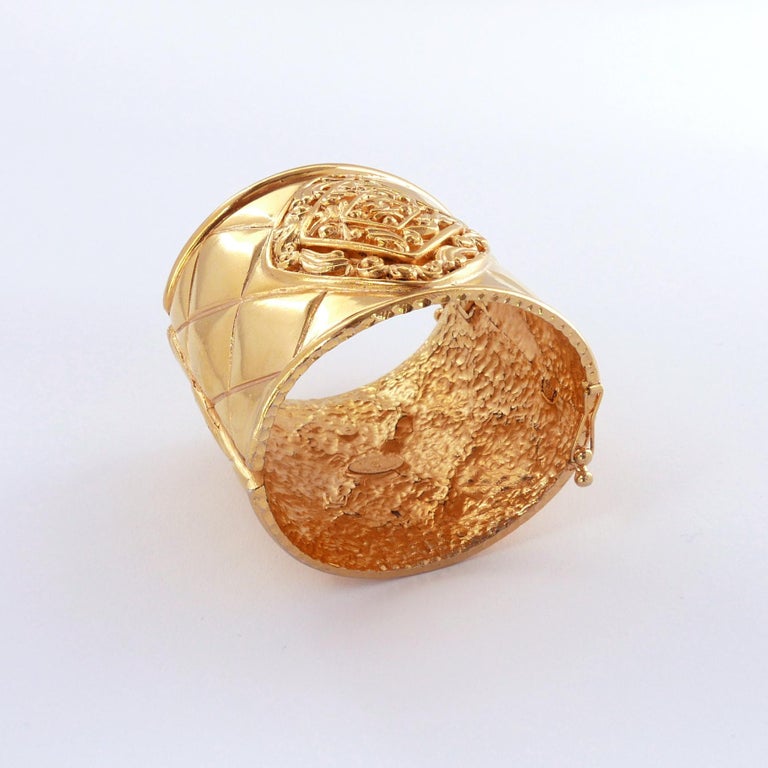 Vintage Chanel Quilted Byzantine Cuff Bracelet, 1980s For Sale 2