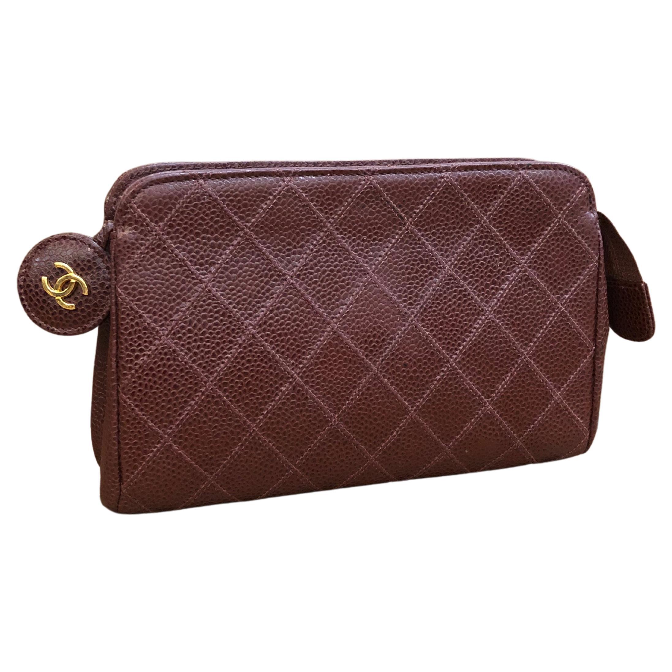 Vintage Chanel Clutch Brown Leather - 10 For Sale on 1stDibs