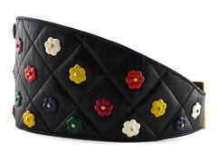 Vintage CHANEL Quilted Colourful Camellia Leather Corset Belt